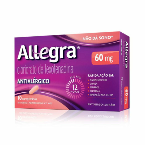 Antialérgico Allegra Cloridrato de Fexofenadina 60mg 10 comprimidos
