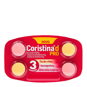  Coristina D Pro Cloridrato Fenillefrina 4mg + Paracetamol 400mg + Maleato de Clorfeniramina 4mg 4 comprimidos