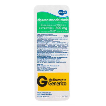 Genérico Dipirona 500Mg C/10 Comprimidos Ems Generico
