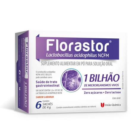 Florastor 1 Bilhão Sabor Laranja 6 Sachês União Química