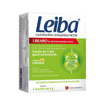 Probiótico Leiba Sabor Laranja 6 Sachês de 4g Cada