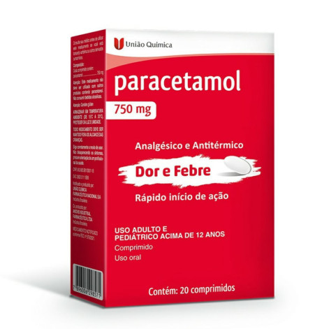 Paracetamol 750mg C/20 Comprimidos Genérico União Química