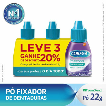  Kit Pó Fixador de Dentadura Corega 3 em 1 22g 3 unidades