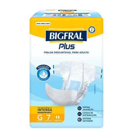 Fralda Geriátrica Bigfral Plus Adulto Tamanho G Com 7 unidades