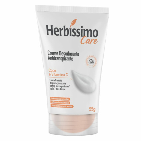 Desodorante Antitranspirante Creme Herbíssimo Care Coco e Vitamina C 72h 55g