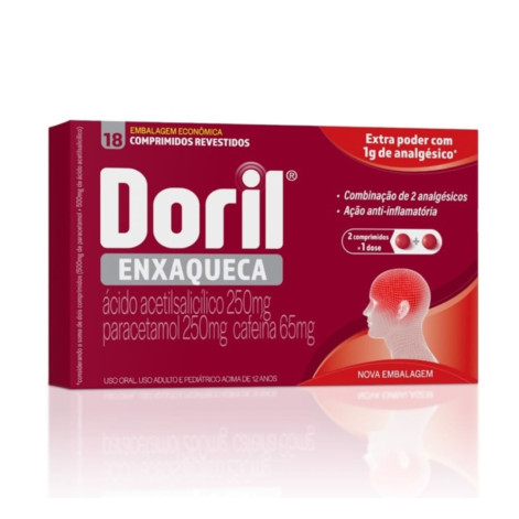 Doril Enxaqueca Ácido Acetilsalicílico 250mg + Paracetamol 250mg + Cafeína 65mg 18 comprimidos