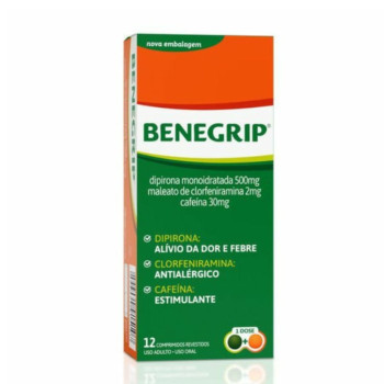 Benegrip Dipirona Monoidratada 500mg + Maleato de Clorfeniramina 2mg + Cafeína 30mg 12 comprimidos