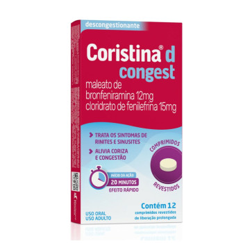 Coristina D Congest Maleato de Bronfeniramina 12mg + Cloridrato de Filefrina 15mg 12 Comprimidos