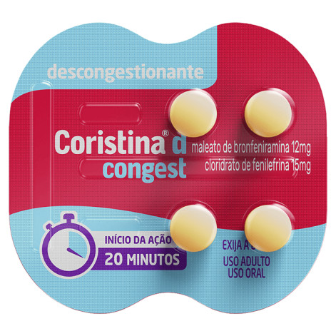 Coristina D Congest Maleato de Bronfeniramina 12mg + Cloridrato de Filefrina 15mg 4 comprimidos