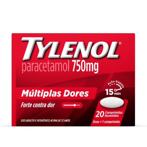 Tylenol Paracetamol 750mg Analgésico 20 comprimidos