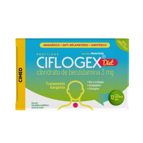 Pastilha para Garganta Ciflogex 3mg Menta-Limão 12 Unidades