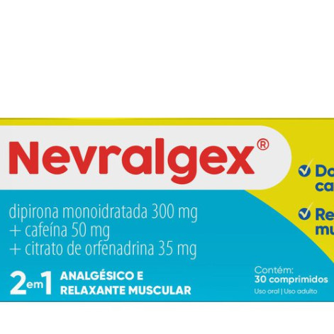 Nevralgex Dipirona Monoidratada 300mg + Cafeína 50 mg + Citrato de Orfenadrina 35 mg 30 comprimidos