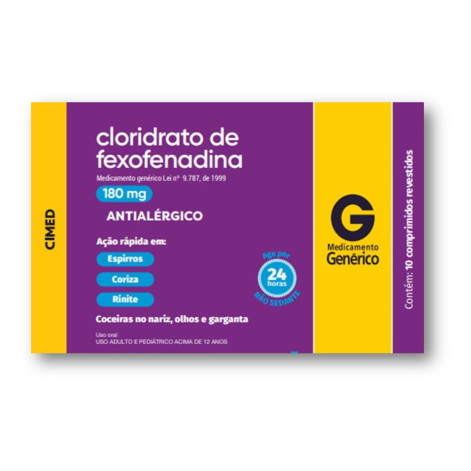 Cloridrato De Fexofenadina 180Mg Com 10 Comprimidos Genérico Cimed