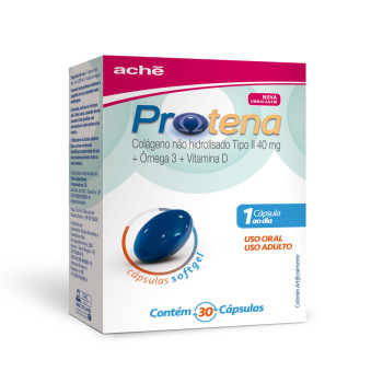 Protena Colágeno Não Hidrolisado Tipo II 40mg + Ômega 3 + Vitamina D 30 cápsulas