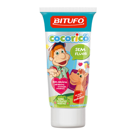 Gel Dental Bitufo Cocorico sem Fluor Morango 90g