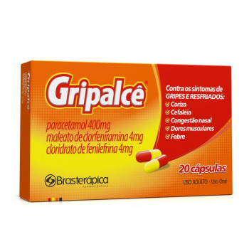 Gripalcê Paracetamol 400mg + Maleato de Clorferinamina 4mg + Cloridrato de Fenilefrina 4mg Antigripal 20 cápsulas