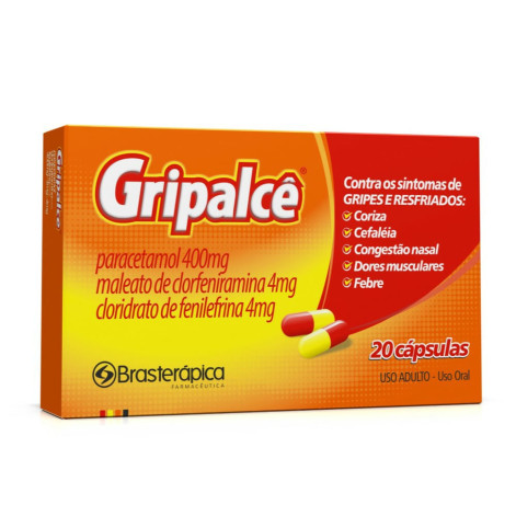 Gripalcê Paracetamol 400mg + Maleato de Clorferinamina 4mg + Cloridrato de Fenilefrina 4mg Antigripal 20 cápsulas