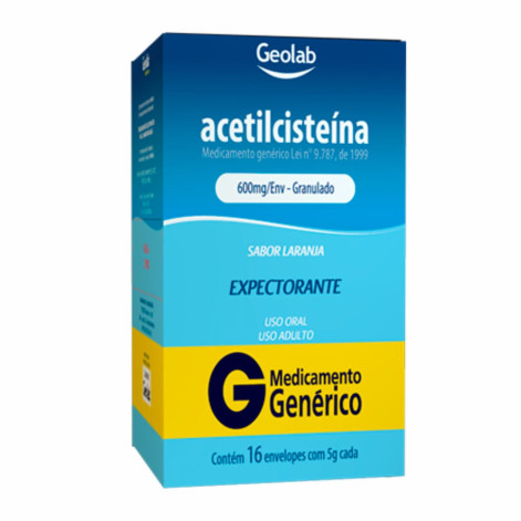 Acetilcisteína 600mg Granulado Sabor Laranja 16 envelopes Geolab