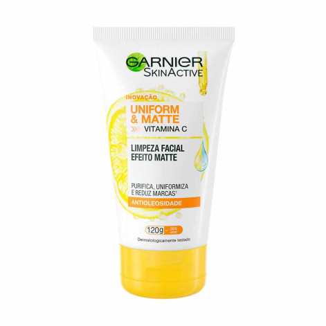 Sabonete Líquido Limpeza Facial Garnier Uniform & Matte Vitamina C Antioleosidade 120g