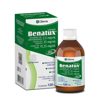 Benatux Cloridrato de Difenidramina 2,5 mg/ml + Cloreto de Amônio 25 mg/ml + Citrato de Sódio 11,25 mg/ml Xarope 120ml