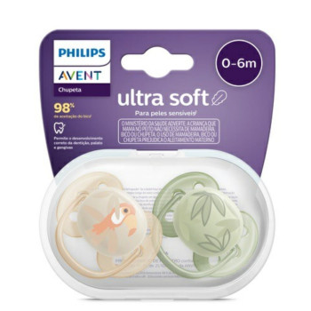 Chupeta Avent Ultra Soft SCF091/07 0-6 Meses Decorada Laranja/Verde 2 Unidades